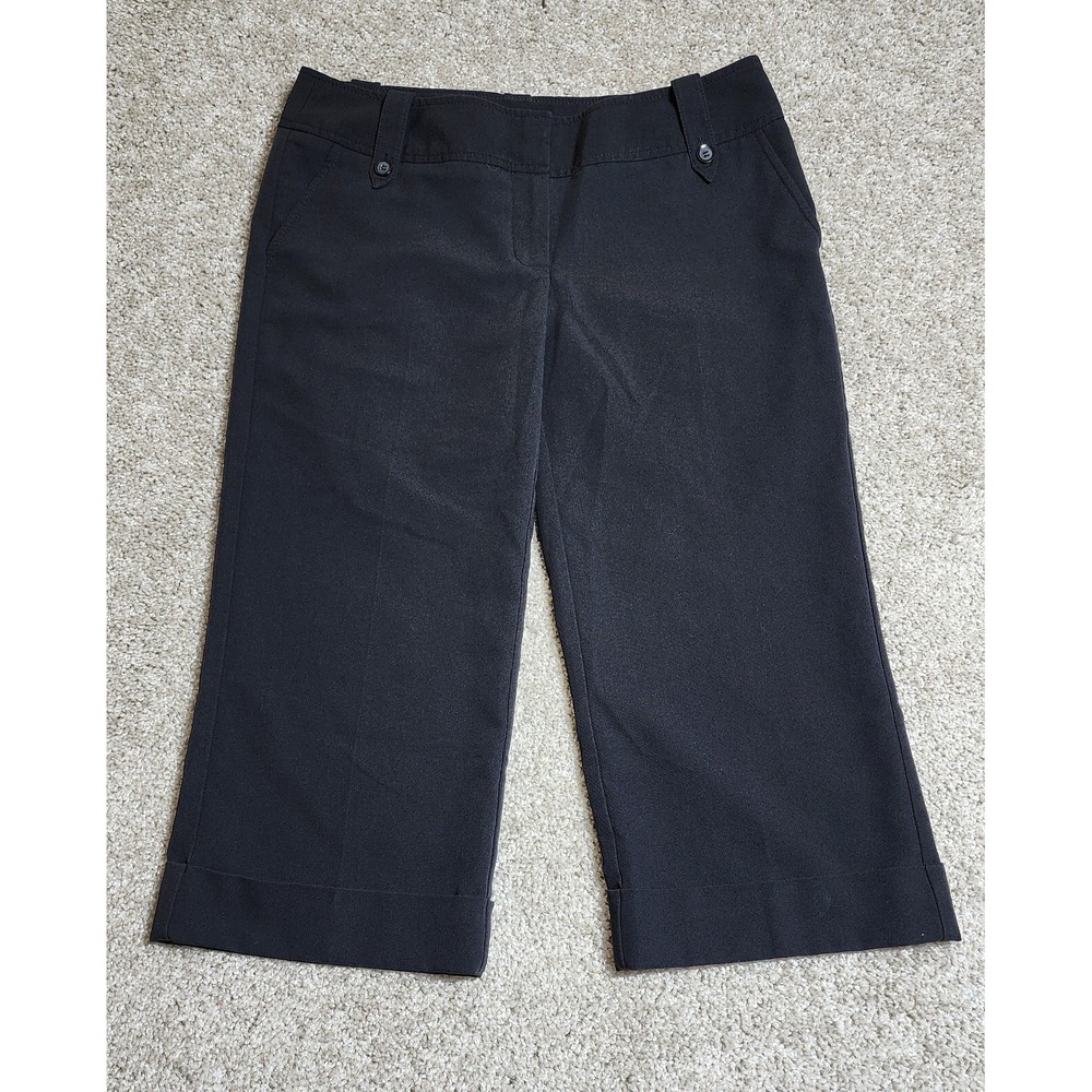 Star City Black Capri Pant Womens Size 7  Mid Rise Trouser Cuffed Hem Lightweig